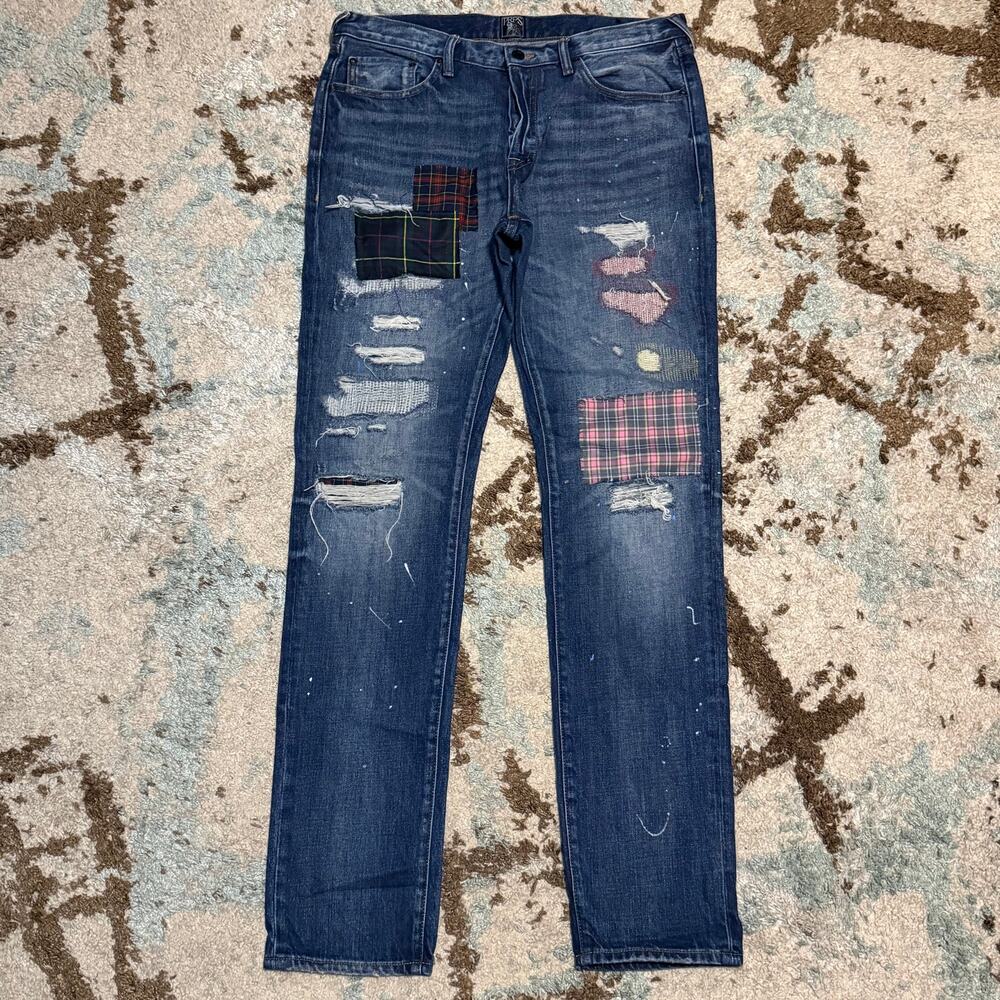 Prps Le Sabre Slim Tapered Plaid Patchwork Jeans Size 33x34 Sashiko